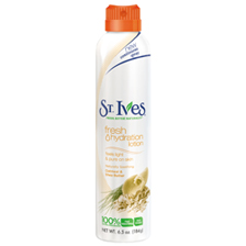 Specifically formulated to soothe dry skin, St. Ives® Naturally Soothing Oatmeal & Shea Butter Fresh Hydration Lotion deeply moisturizes with a single spray.Product Benefits- Soothing Hydration- 100% Natural Moisturizers- Contains Skin Moisturizing Vitamins A, E and F- Dermatologist Tested